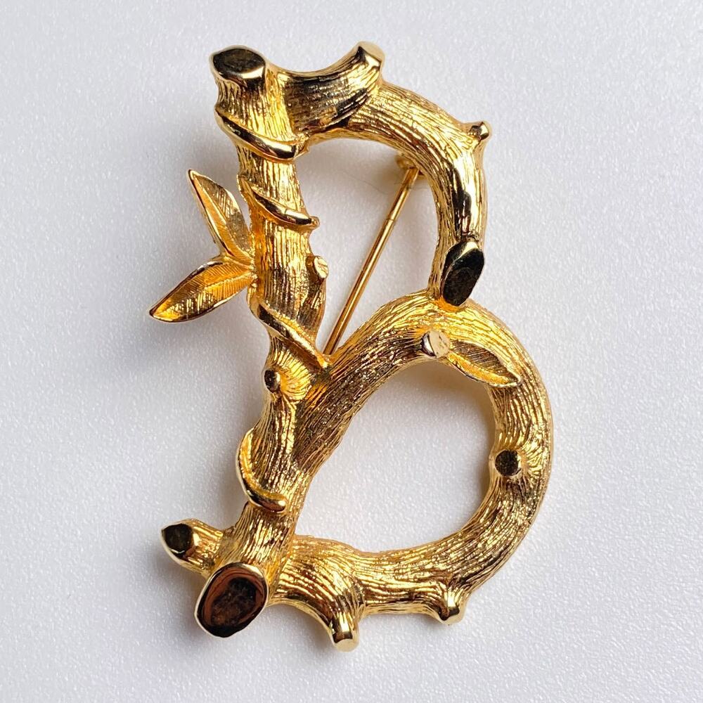 Sarah Coventry Letter B Brooch Vintage Gold Bamboo Twig Pin